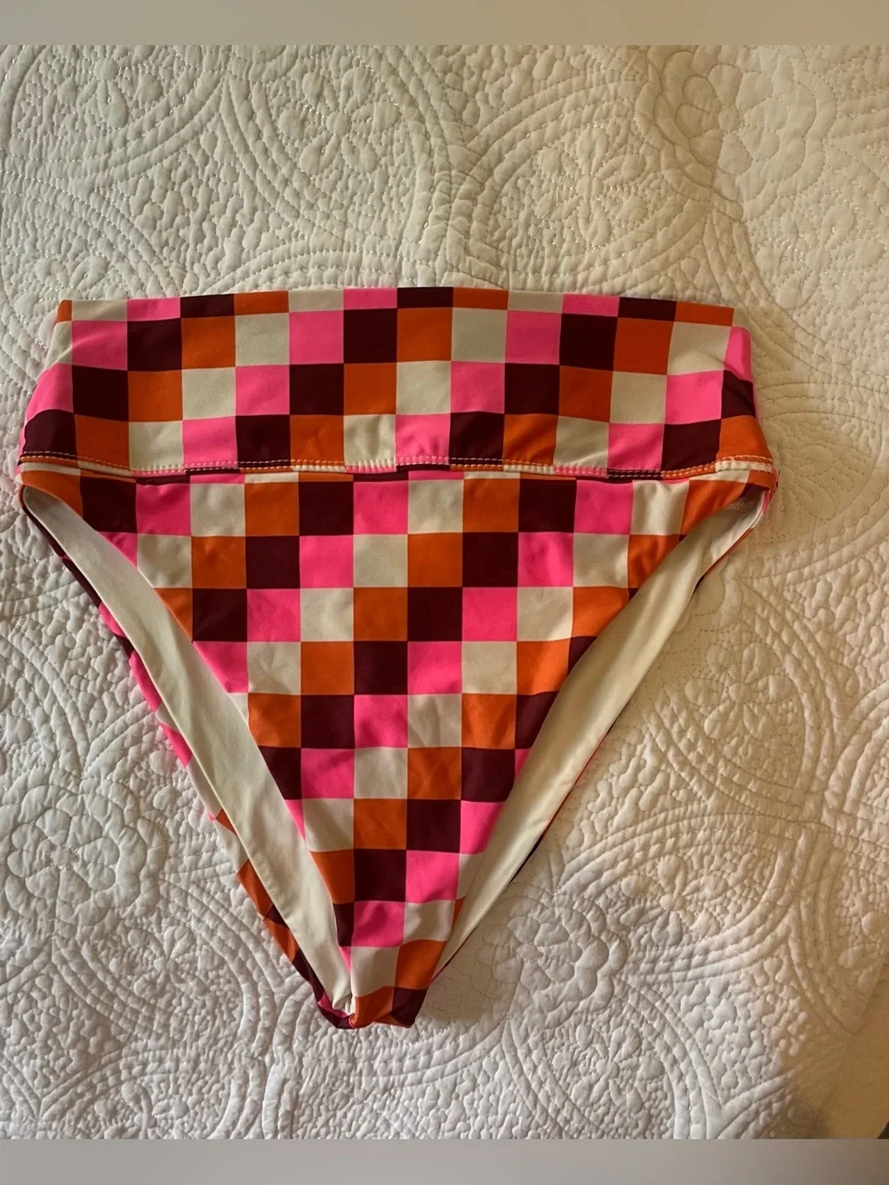 Beach Riot Pink Orange Burgundy Checkered Swim Top